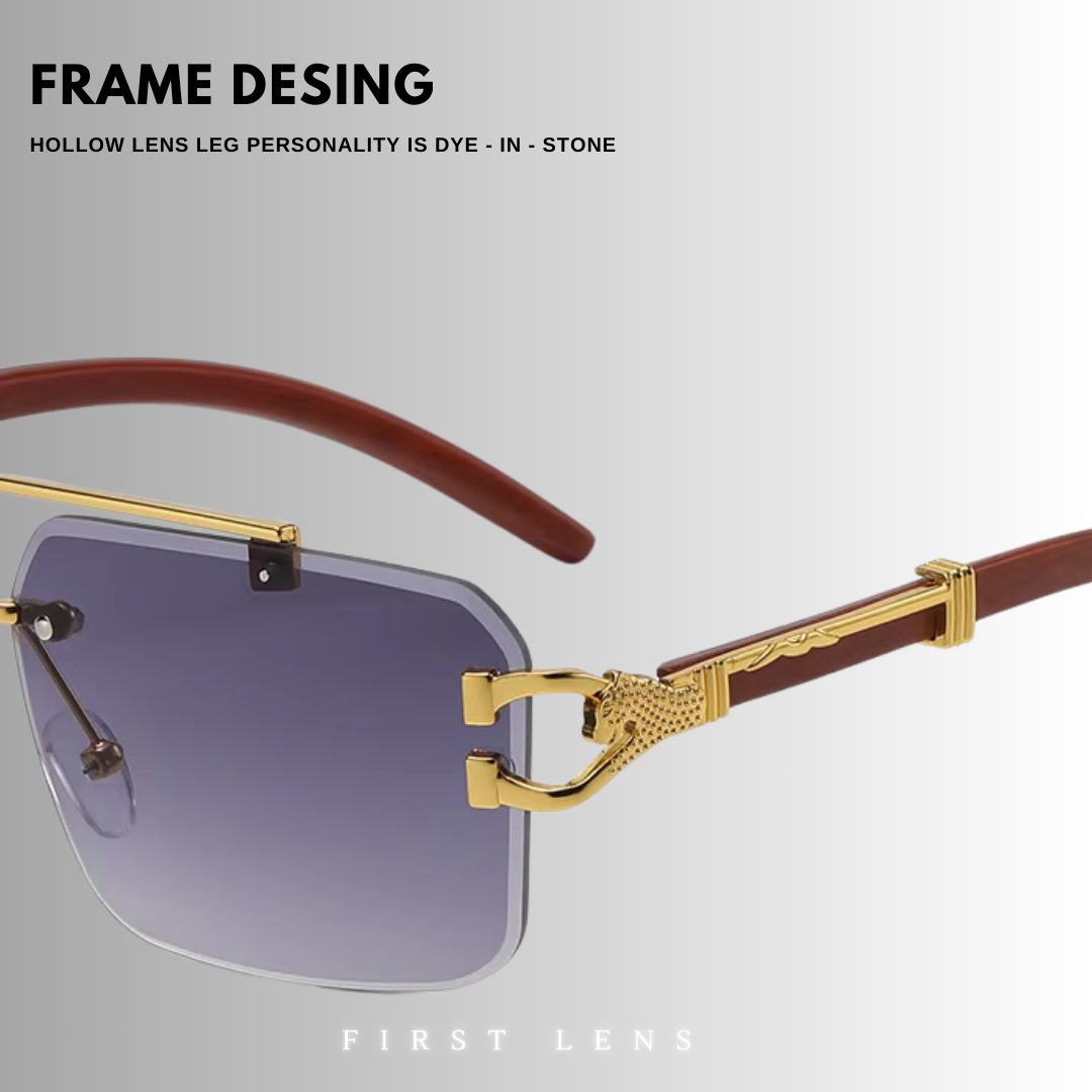 First Lens Rectangle Classic Rimless Sunglasses - S057