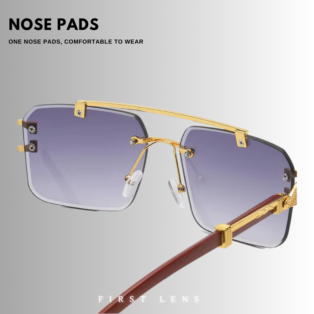 First Lens Rectangle Classic Rimless Sunglasses - S057