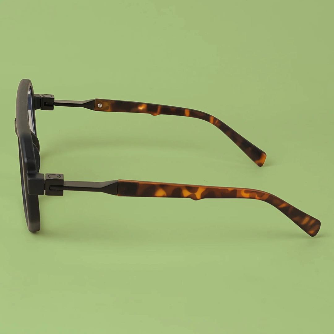 First Lens Retro Classic Frame Computer Glasses 001 - Black on a wooden desk with a computer in the background
