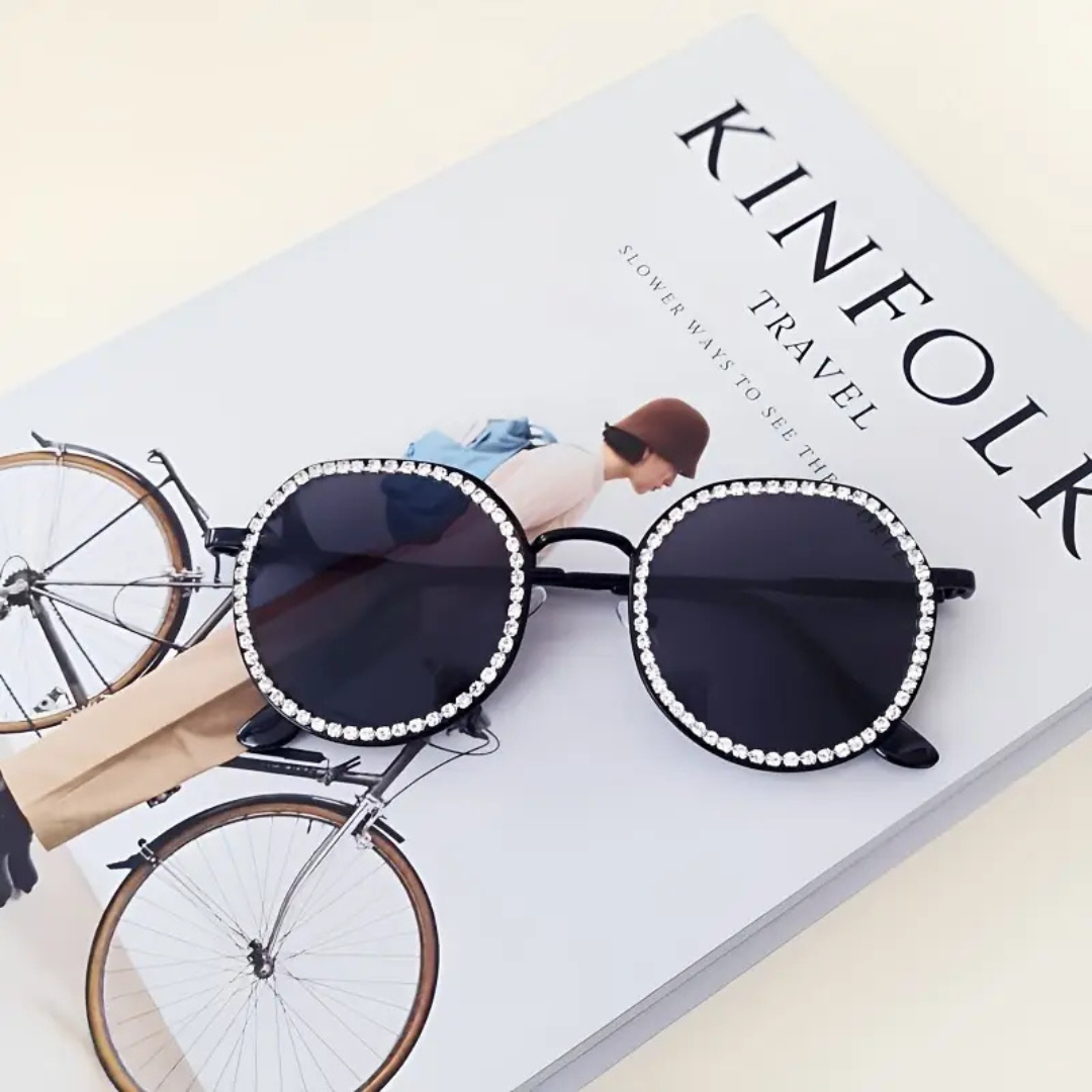 First Lens Round Glimmer-Lens Diamante Sunglasses - S061