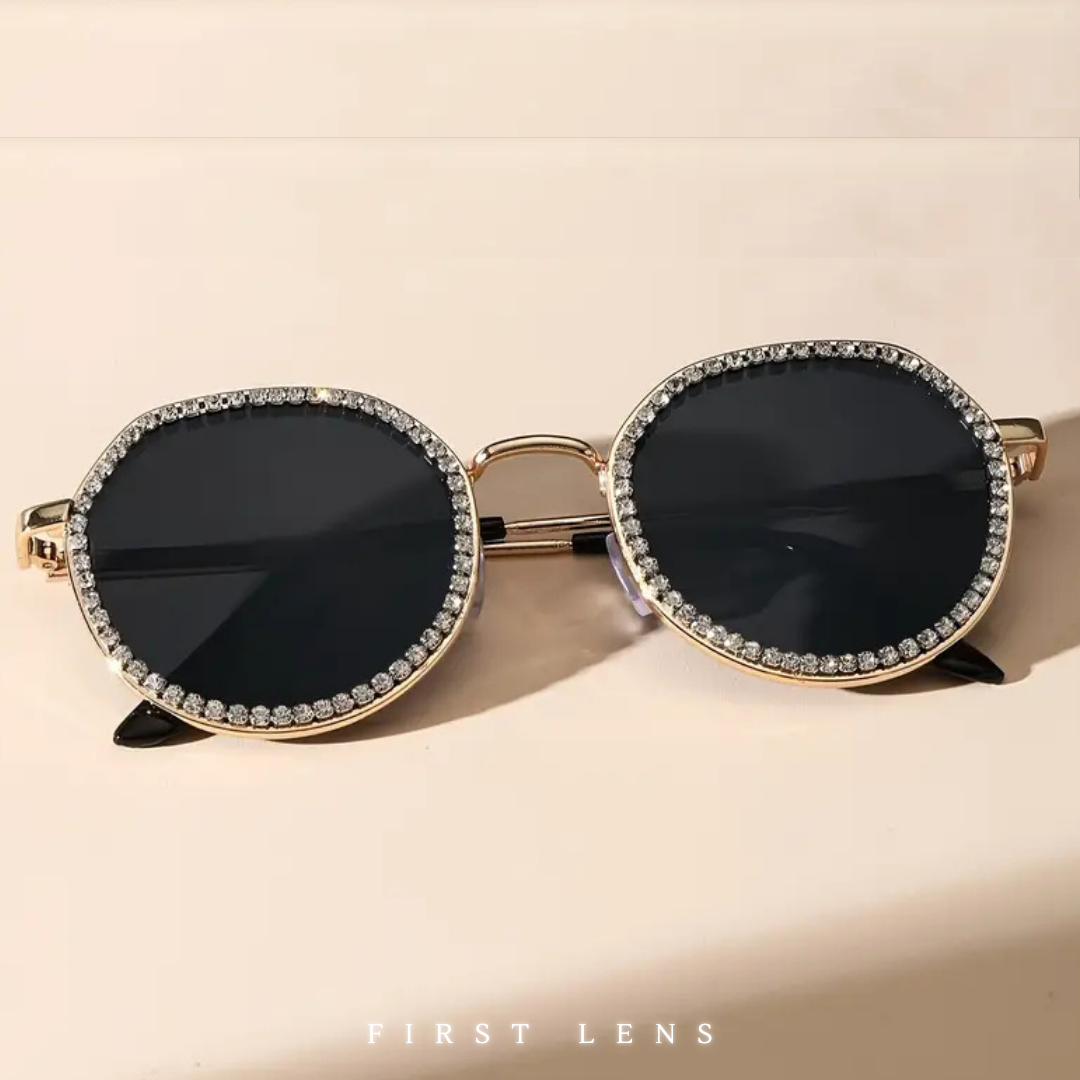 First Lens Round Glimmer-Lens Diamante Sunglasses - S061