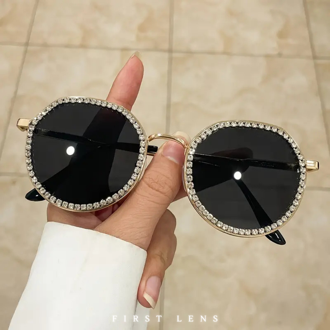 First Lens Round Glimmer-Lens Diamante Sunglasses - S061