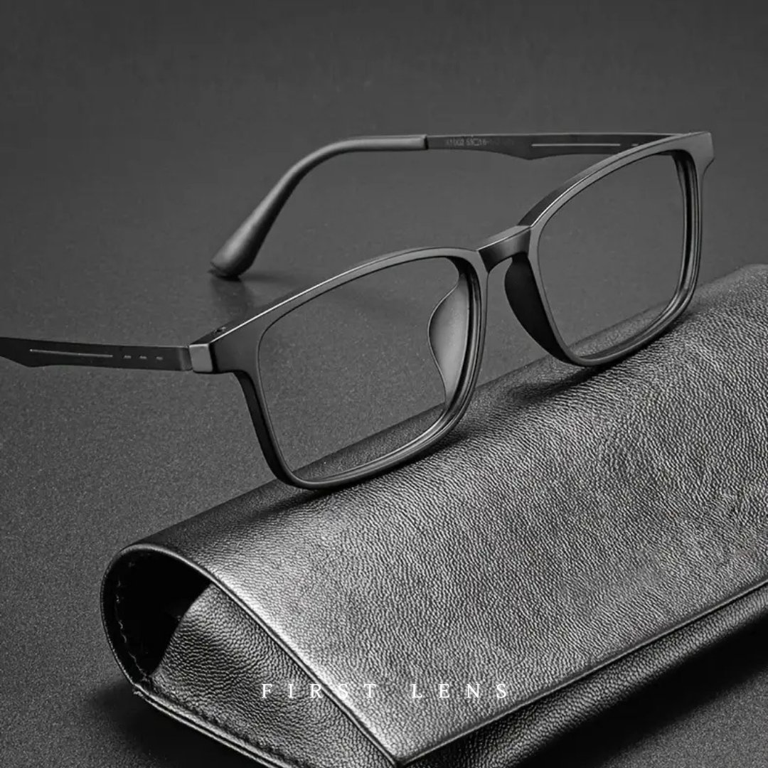 First Lens Titanium Rect Blue Light Blocking Reading Glasses - R006