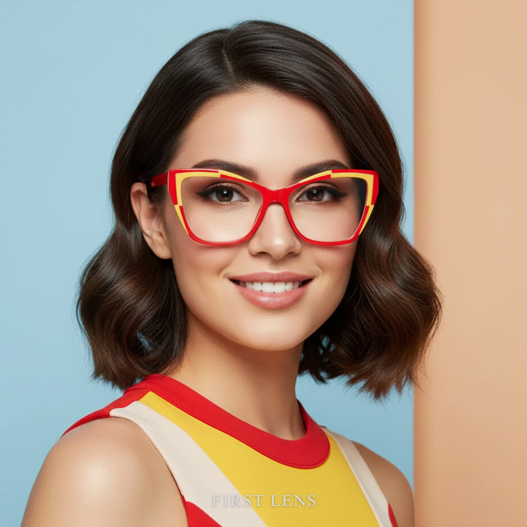 First Lens Vibrant Red Cat Eye Computer Glasses - B073