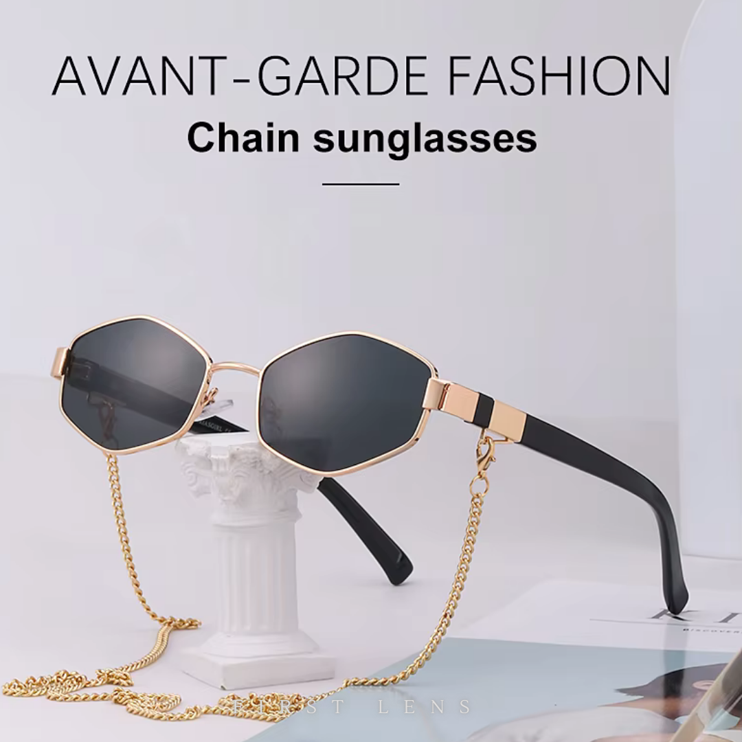 First Lens Vintage Punk Chic Chain Sunglasses - UV400 - S054