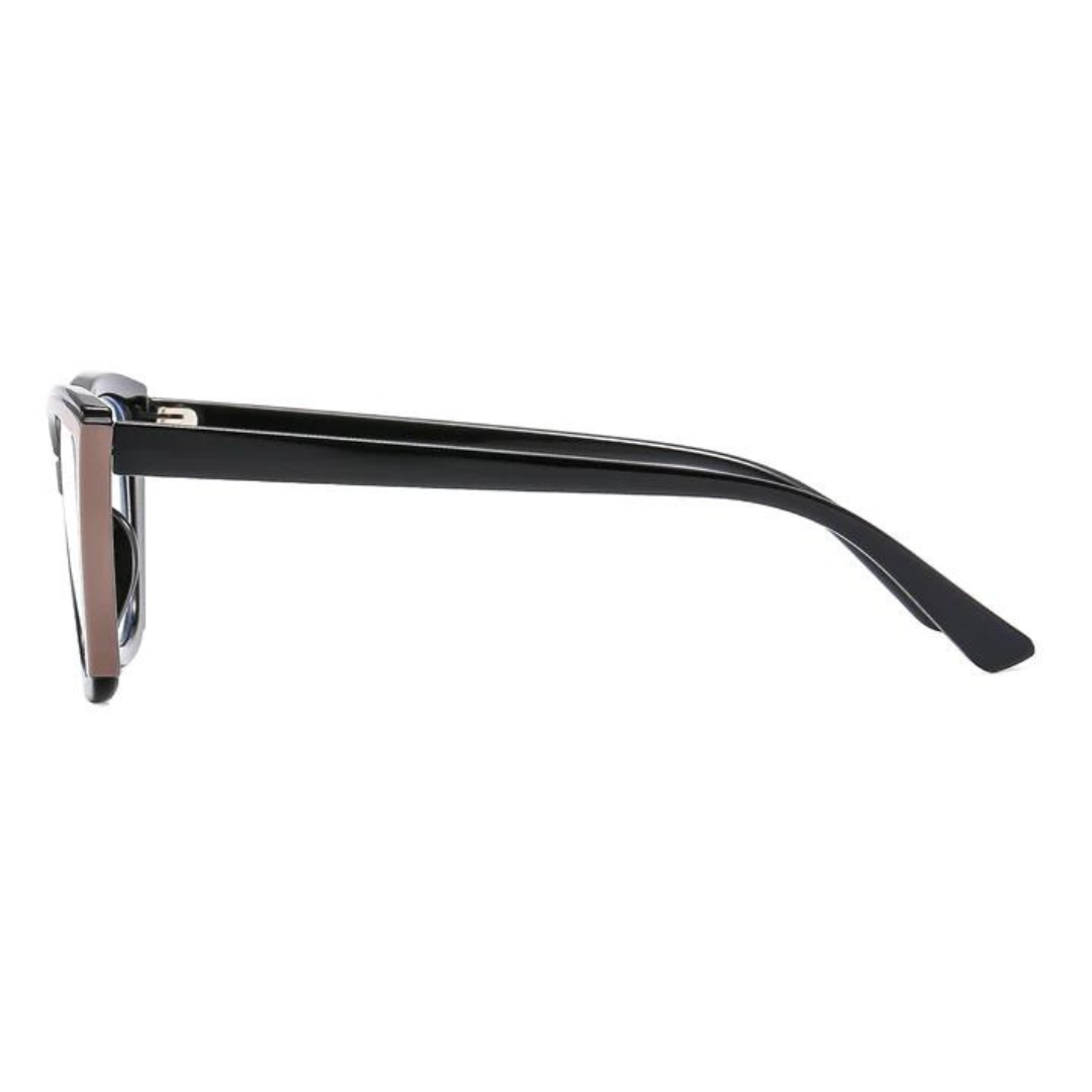 First Lens black cat eye computer glasses on a white background