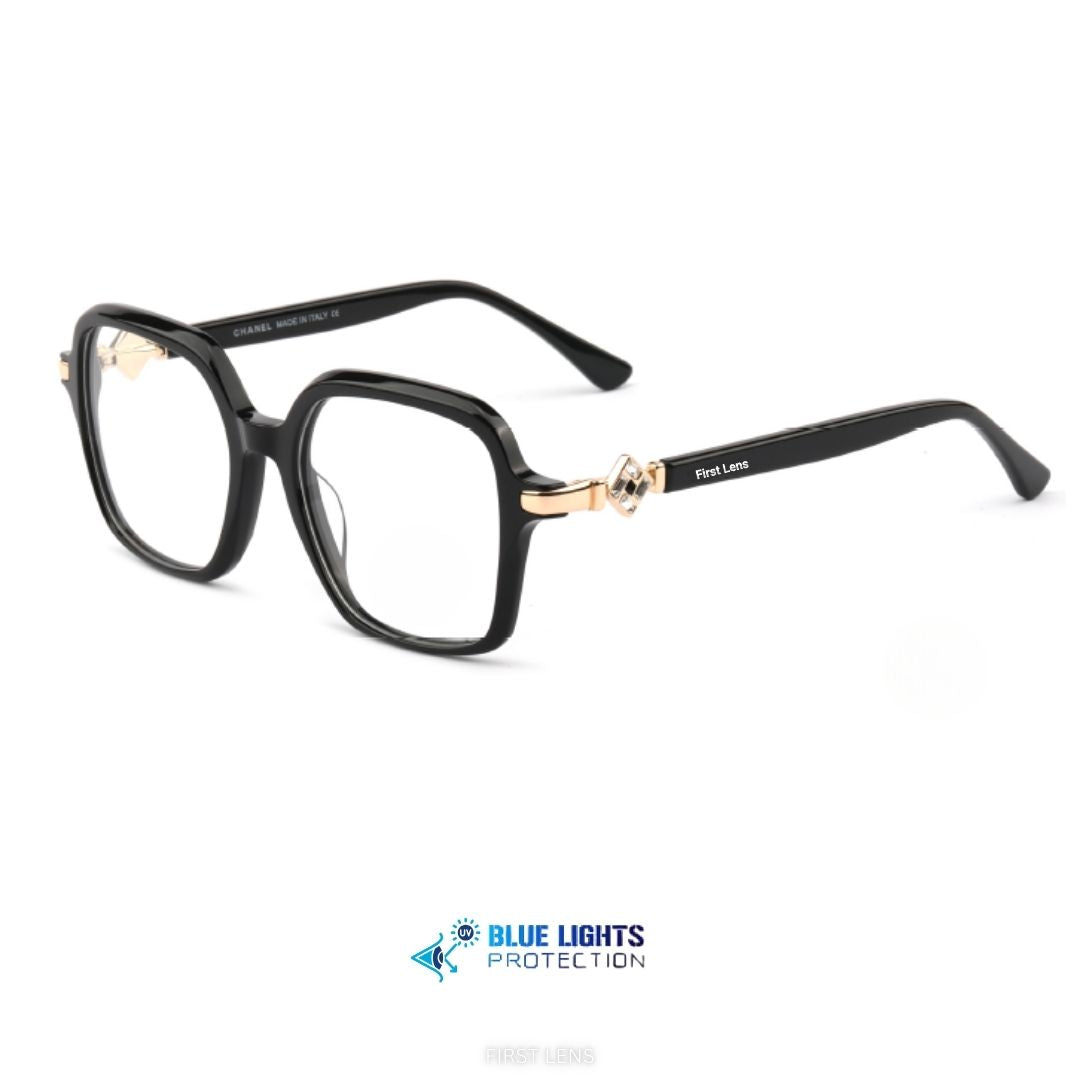 First Lens Onyxa blue light blocking glasses with glossy black square frame