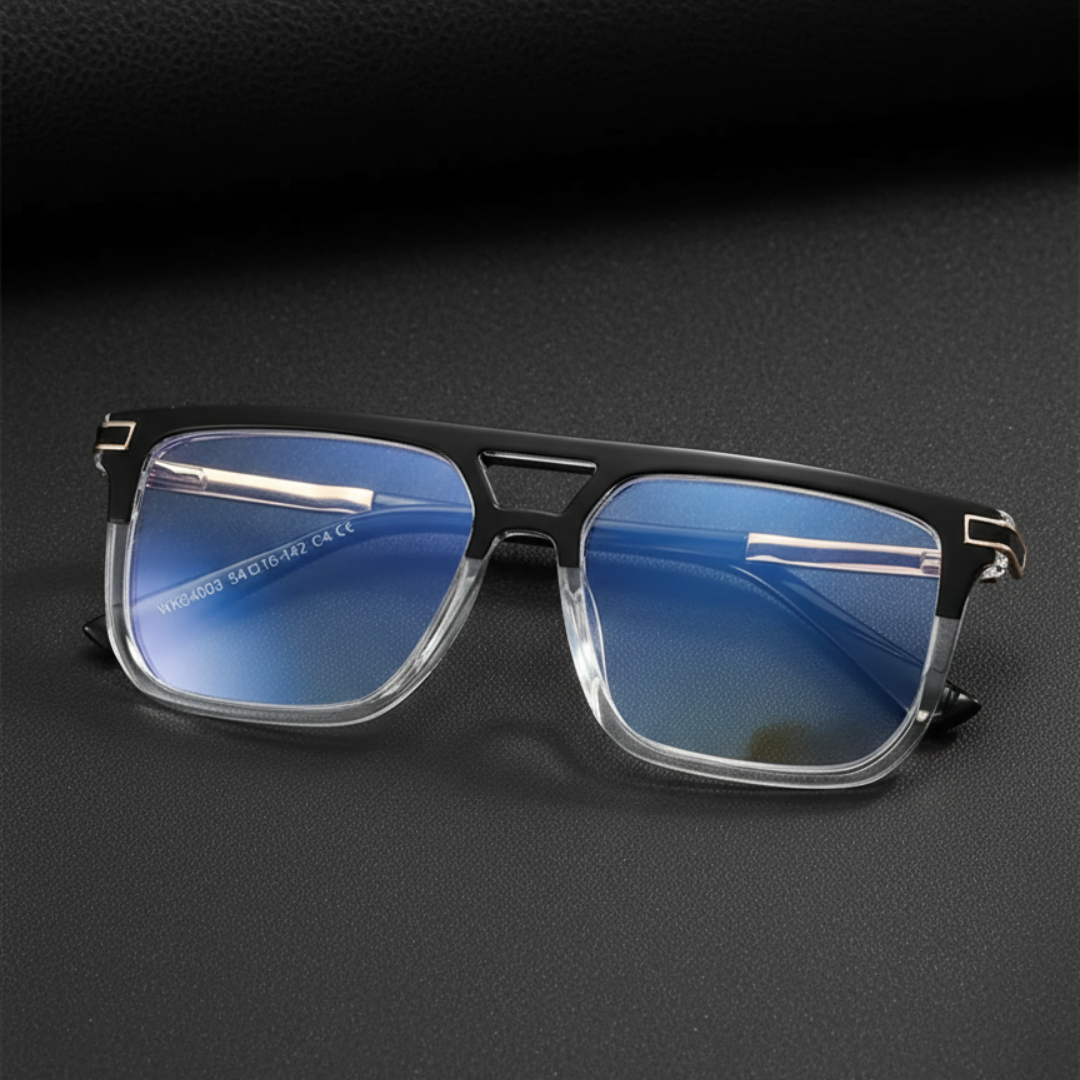 First Lens Apex Bridge Blue Light Computer Glasses- B109-Black-Clear