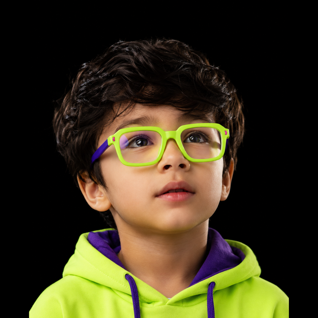 First Lens Dino Dash Kids Blue Light Computer Glasses Lime Green & Lavender - B285