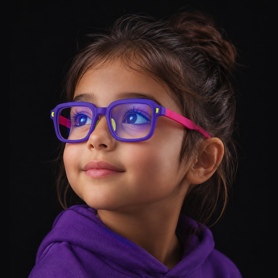 First Lens Dino Dash Kids Blue Light Computer Glasses Violet & Pink - B286