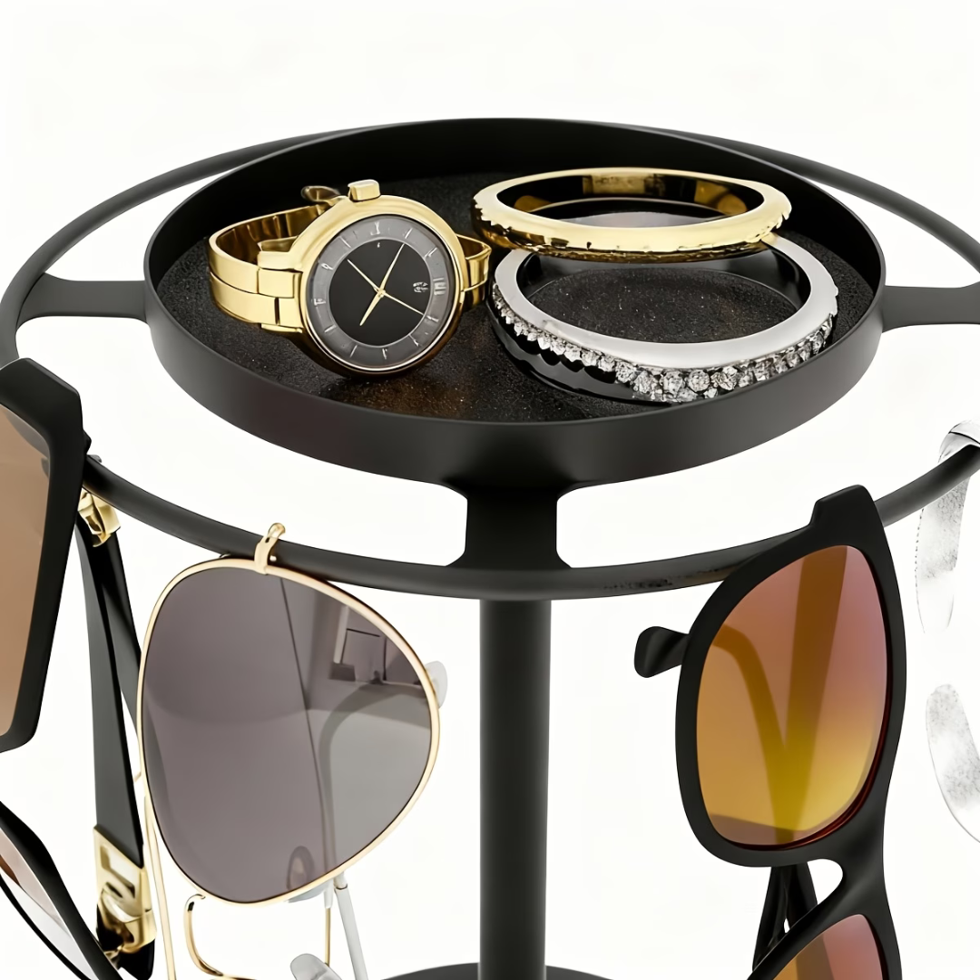 First Lens Sunglasses Display Stand with Storage Tray