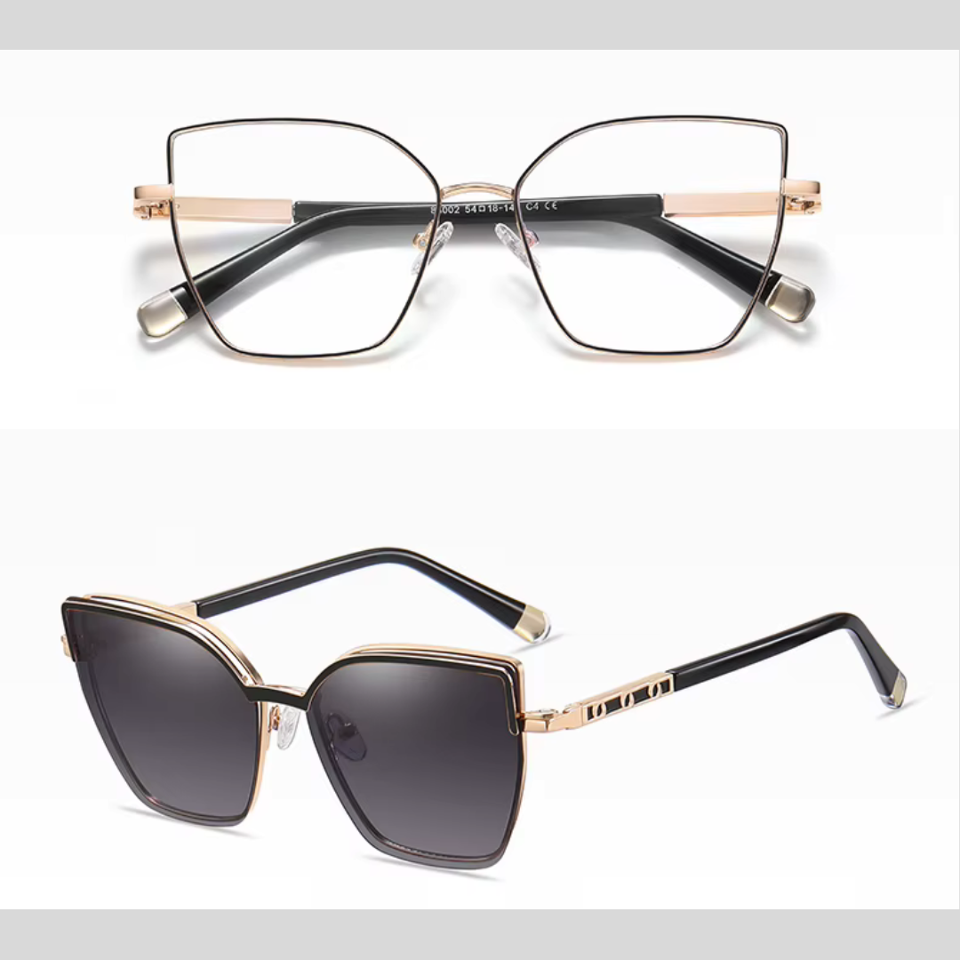 First Lens Geo Luxe Square Magnetic Clip-On Sunglasses - S122 - Black