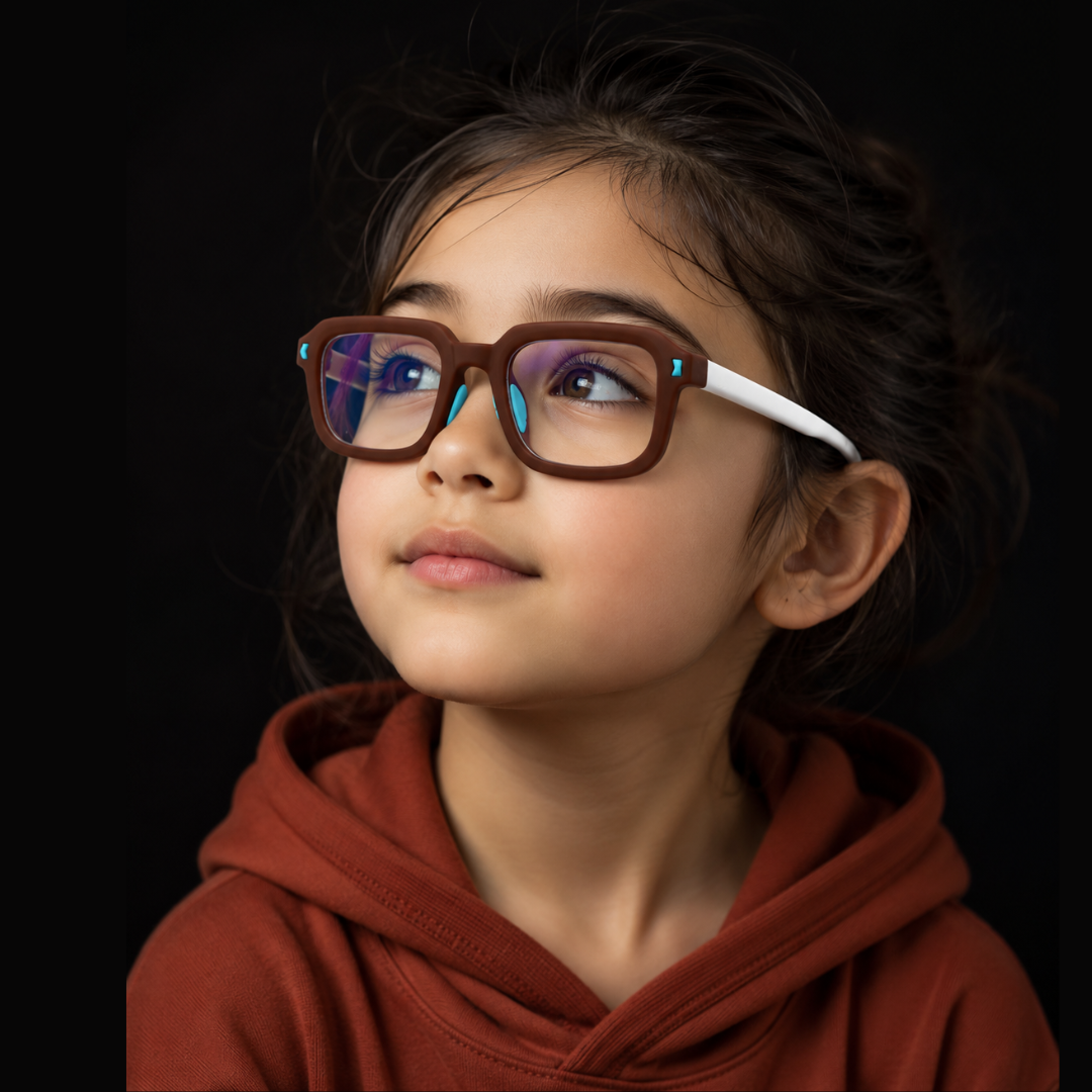 First Lens Dino Dash Kids Blue Light Computer Glasses Brown & White - B282