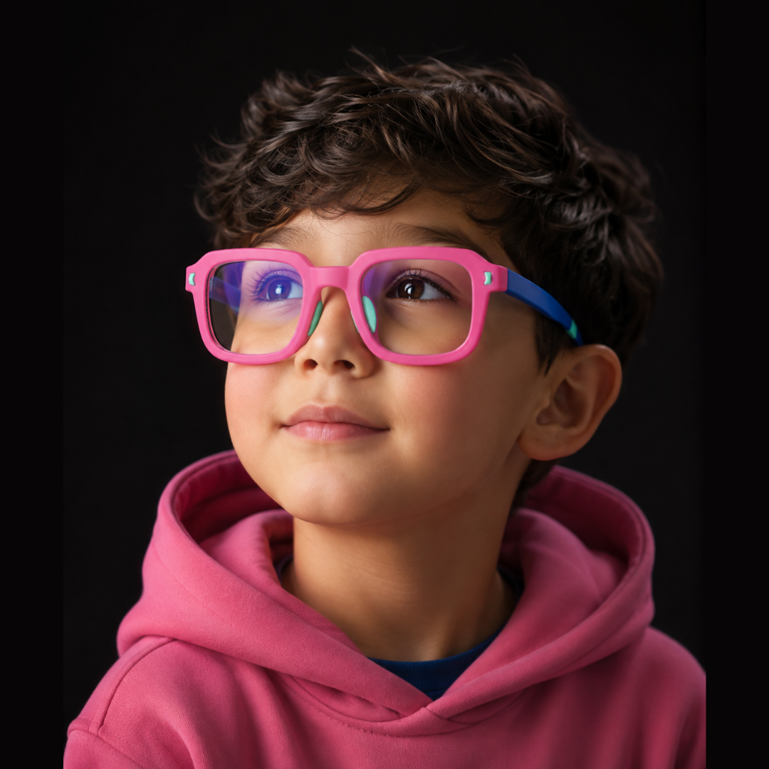 First Lens Dino Dash Kids Blue Light Computer Glasses Lime Green & Lavender - B285