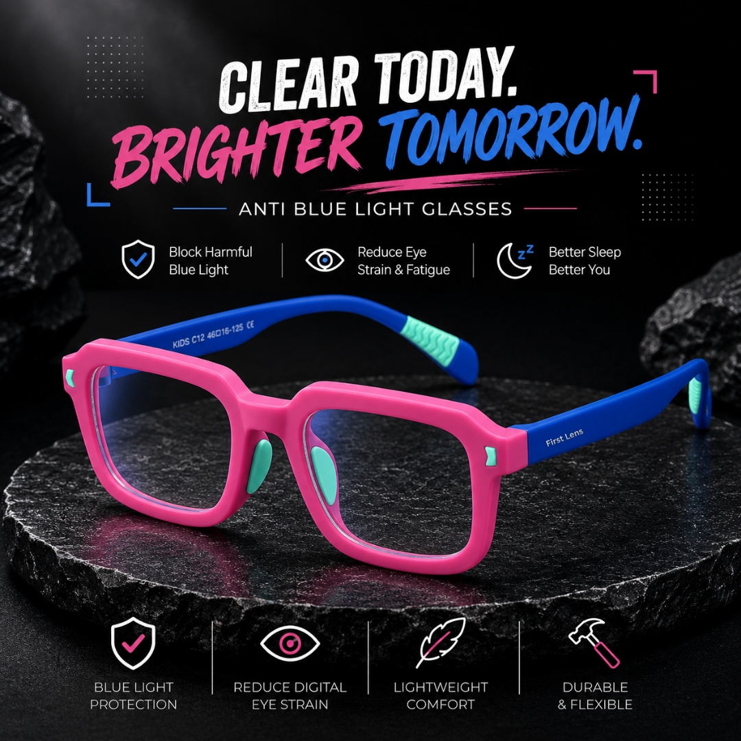 First Lens Dino Dash Kids Blue Light Computer Glasses Lime Green & Lavender - B285