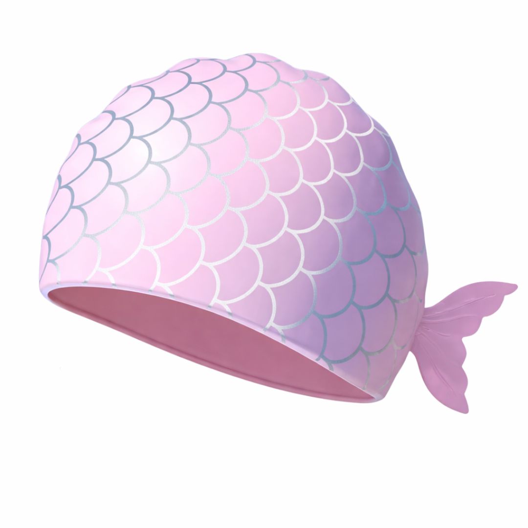 First Lens Fish Tail Kids Swimming Cap - Red CK02