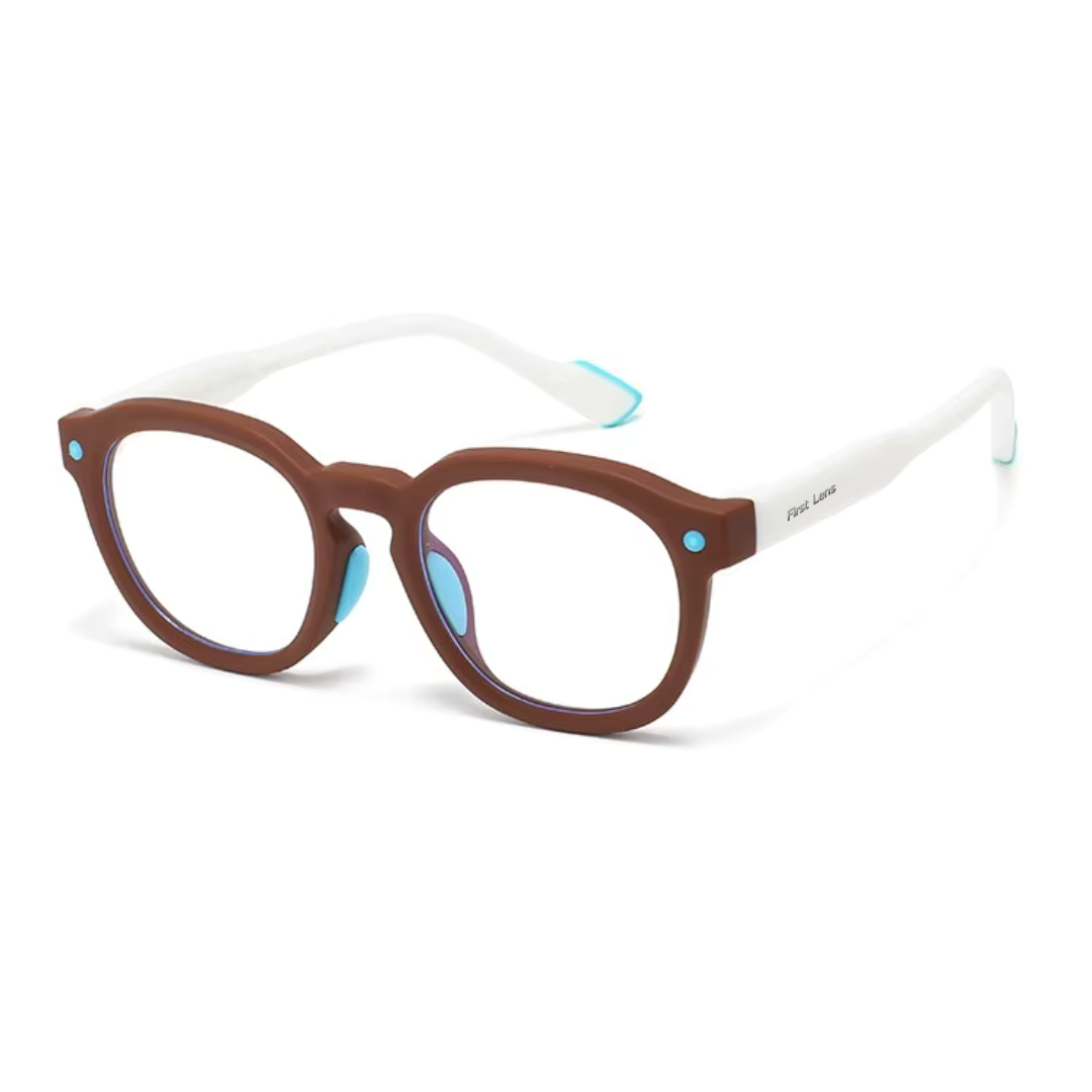First Lens Little Explorer Kids Blue Light Computer Glasses Brown & White - B272