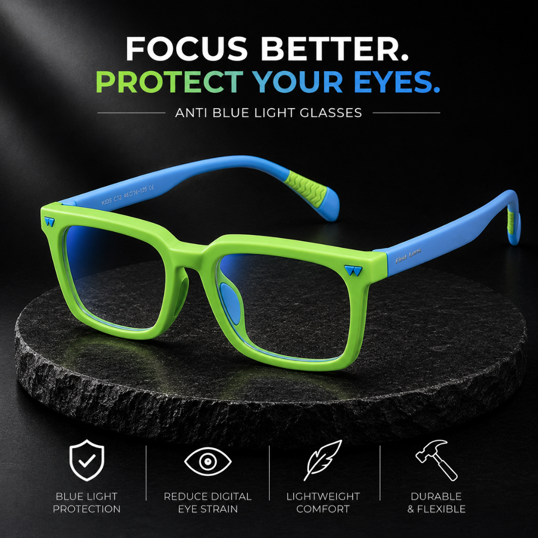 First Lens Little Star Kids Blue Light Computer Glasses Neon Green & Blue - B278
