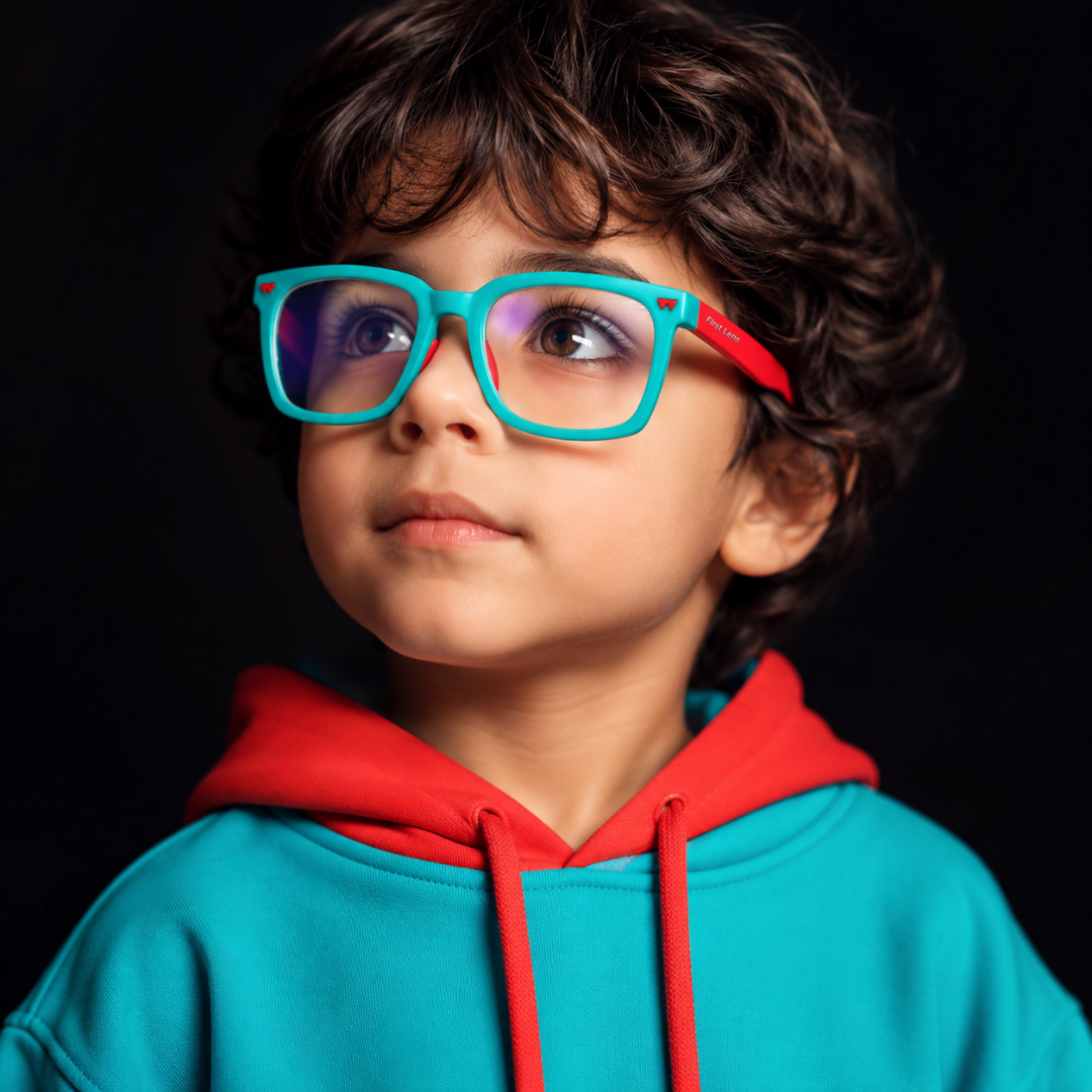First Lens Little Star Kids Blue Light Computer Glasses Turquoise & Red - B279