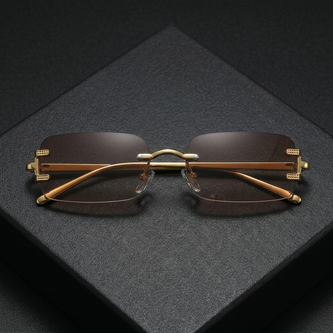 First Lens Noir Edge Rectangle Sunglasses UV400 - Black - S050