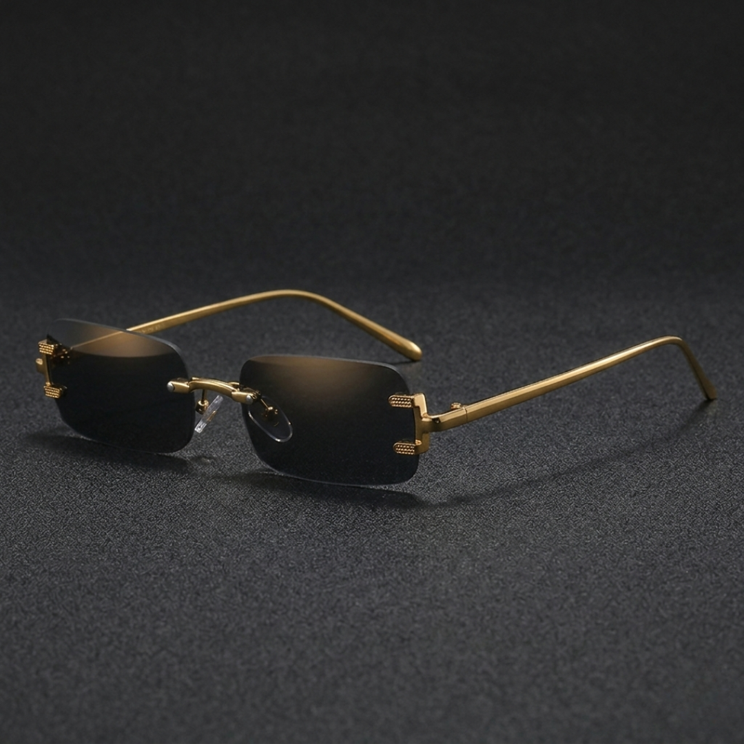 First Lens Noir Edge Rectangle Sunglasses UV400 - Black - S050