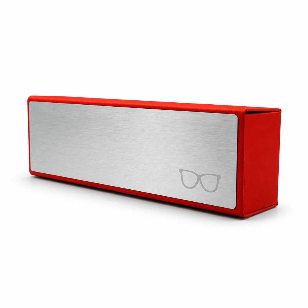 First Lens Premium Hard Shell Eyeglass Case – Red