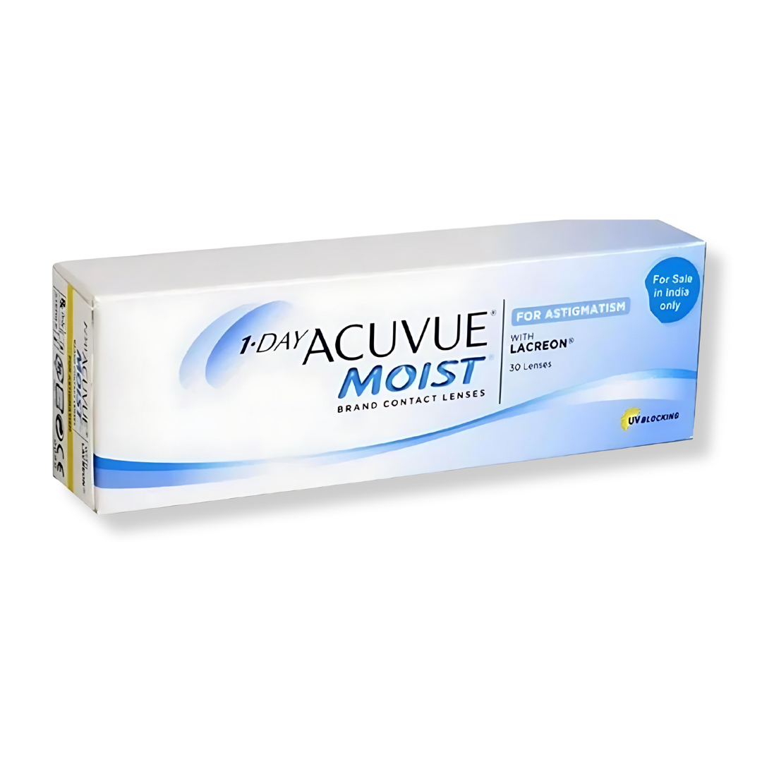 First Lens: Packaging of Johnson & Johnson 1-Day Acuvue Moist for Astigmatism lenses