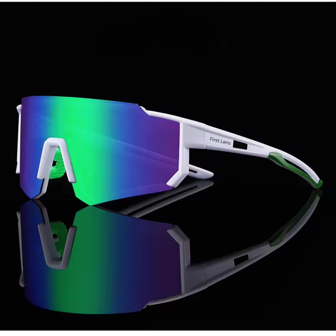 First Lens Customized Power Cycling/Running/Sports Sunglasses Uv400 + Polarized Without Power Emerald Green Blue - S104