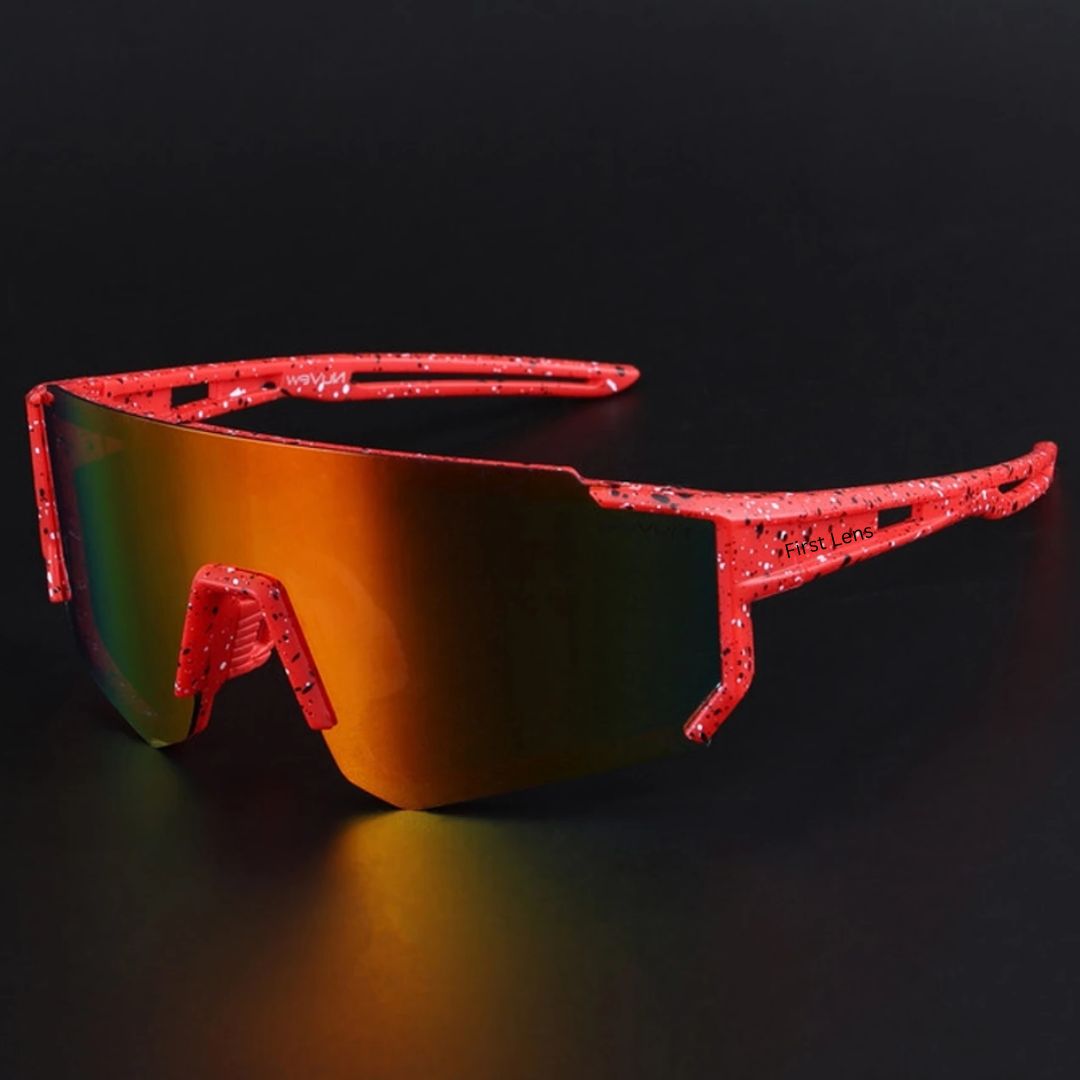 First Lens Customized Power Cycling/Running/Sports Sunglasses Uv400 + Polarized With Power Orange Red - S107