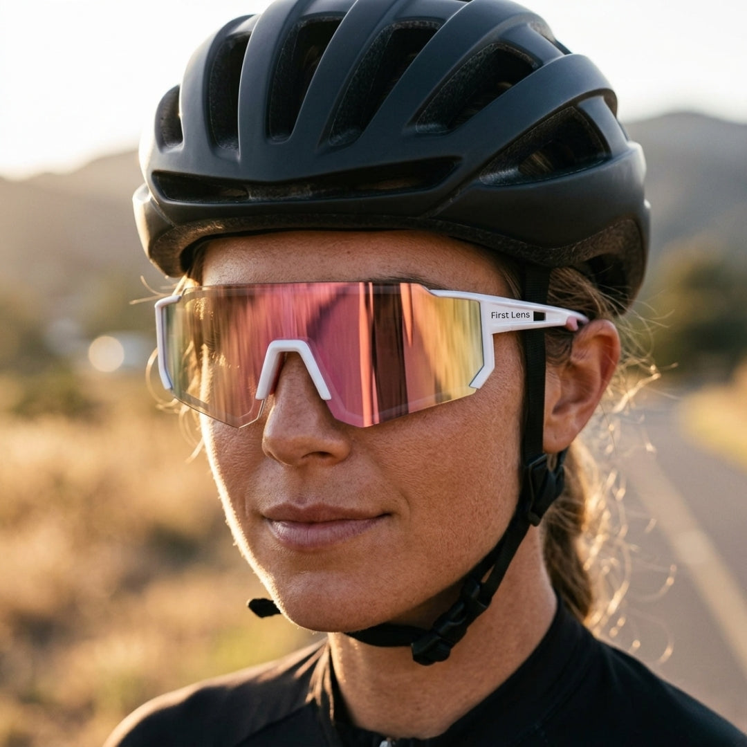 First Lens Customized Power Cycling/Running/Sports Sunglasses Uv400 + Polarized-S039 Pink White