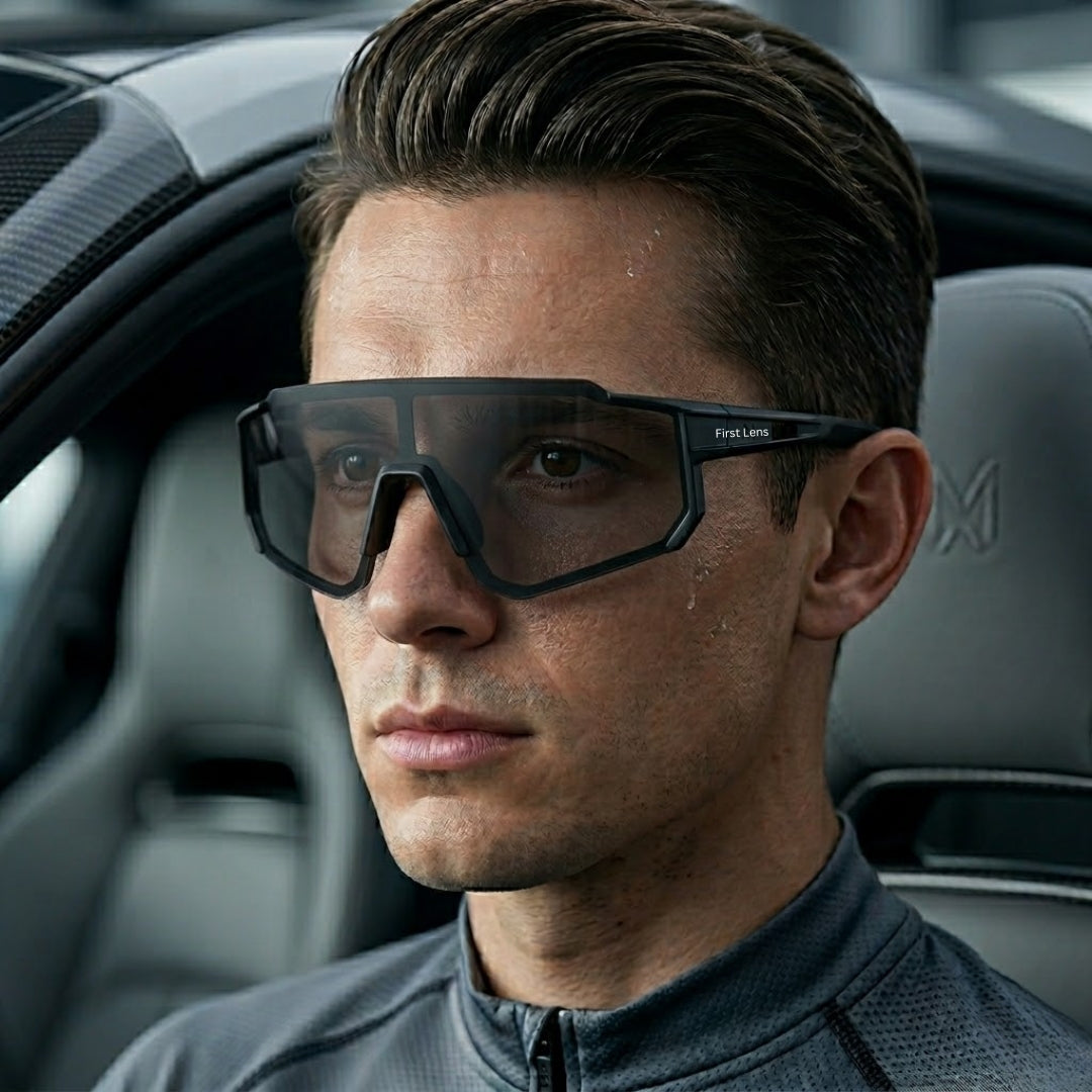 First Lens Customized Power Cycling/Running/Sports Sunglasses Uv400 + Polarized Without Power Black - S100