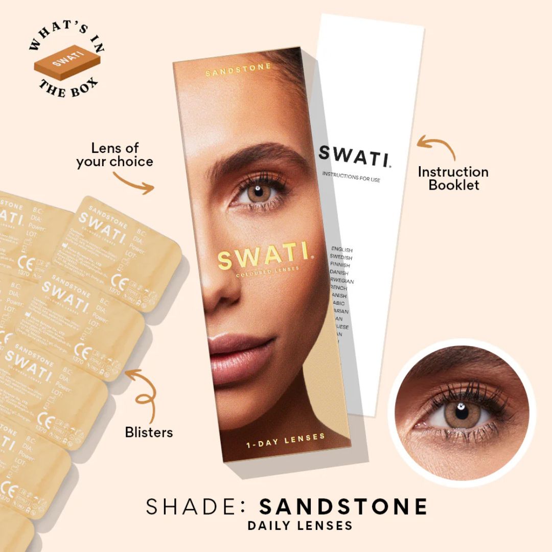 Daily disposable light brown eye lenses – Swati Sandstone