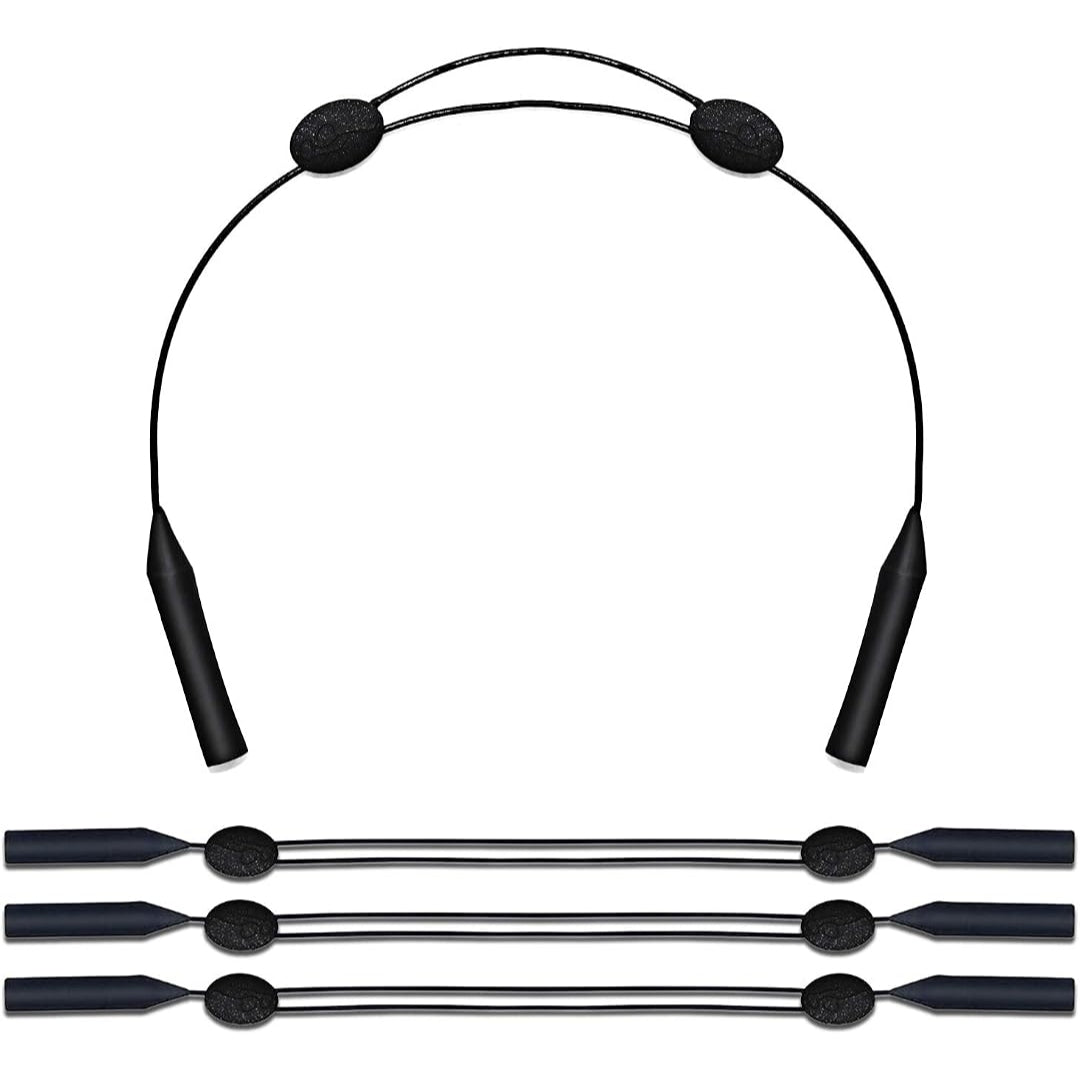Black eyewear retainer strap with dual adjustment toggles