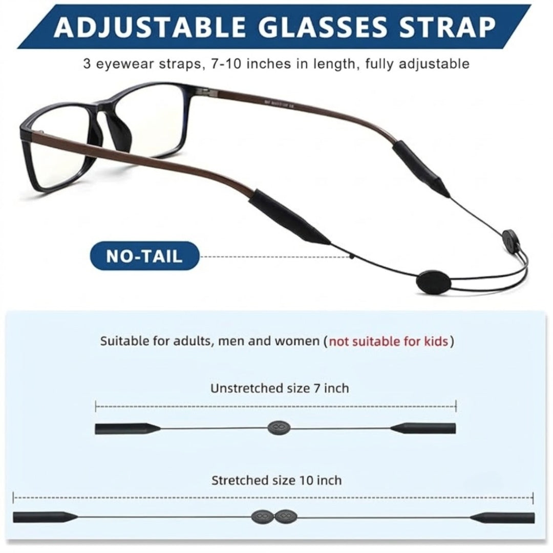 Adjustable eyeglass strap length measurement guide