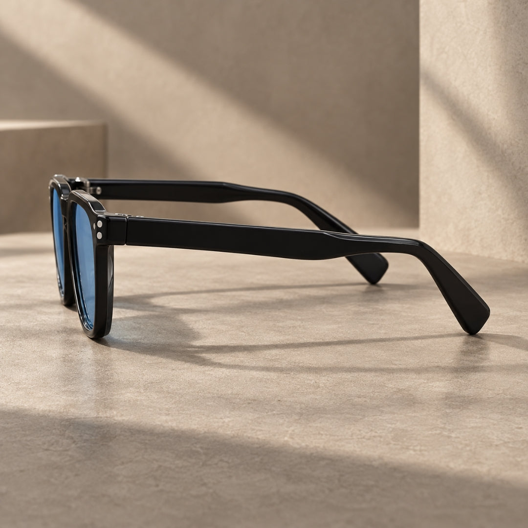 Black Sunglasses with Blue Lenses – Side View