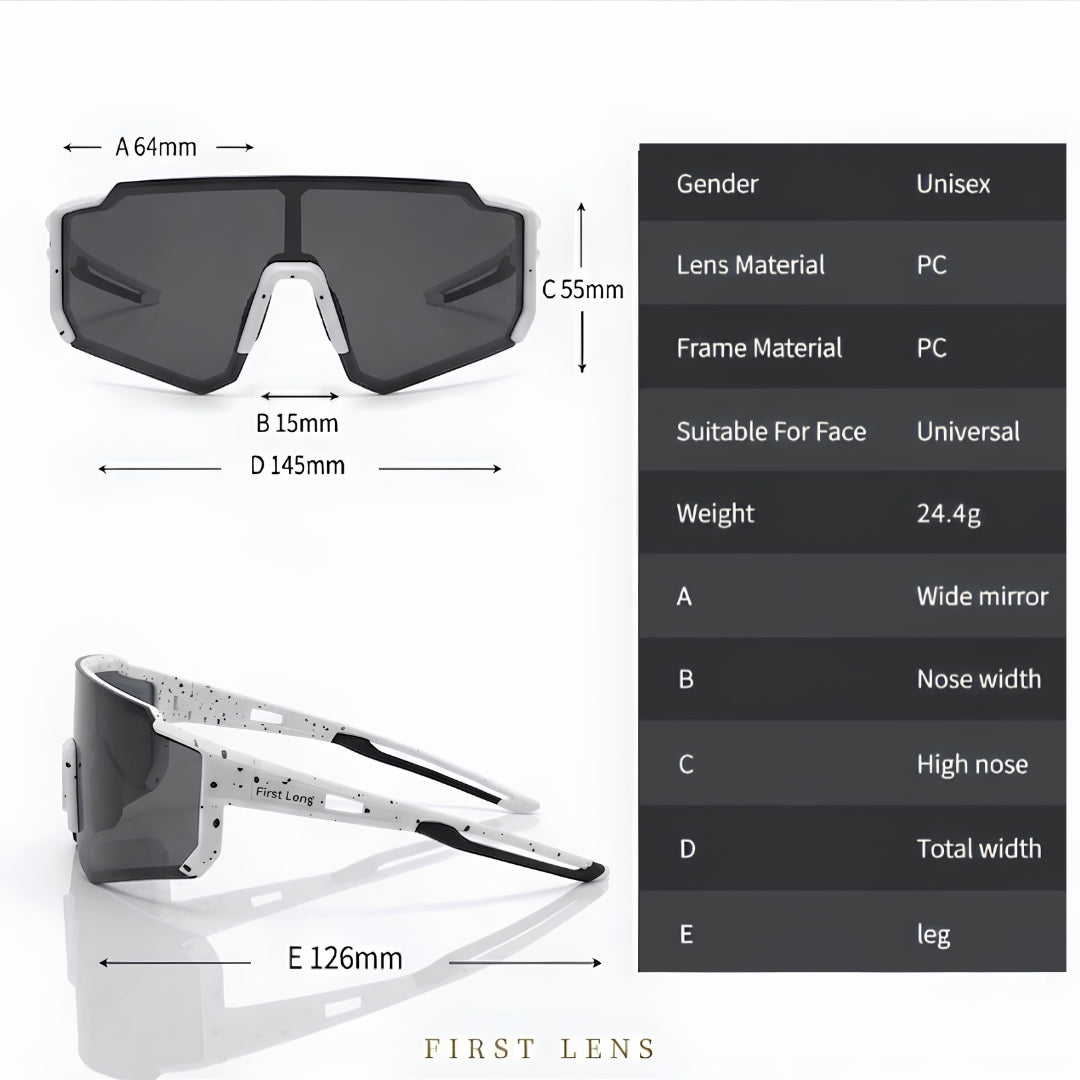 First Lens Customized Power Cycling/Running/Sports Sunglasses Uv400 + Polarized Black White - S101