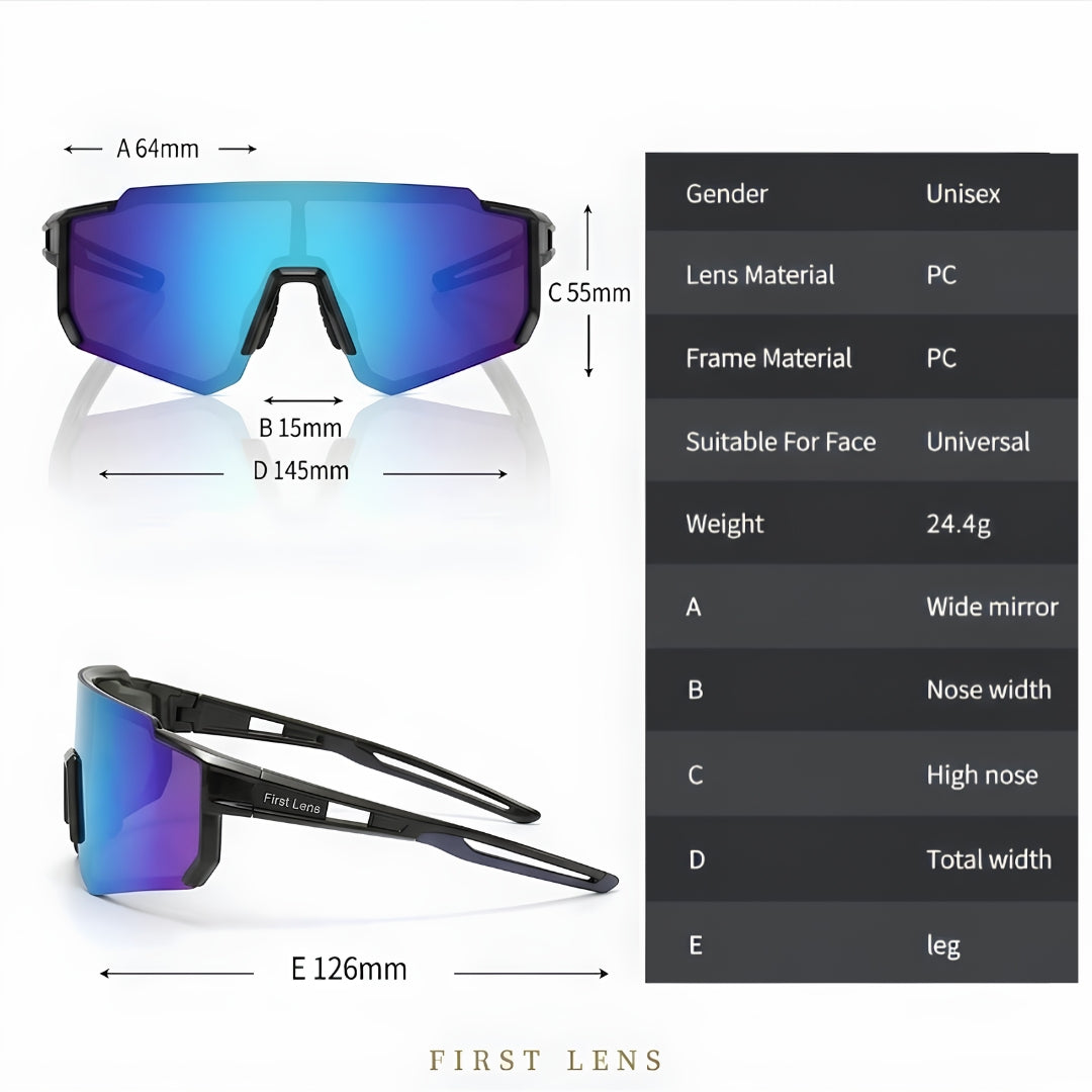 First Lens Customized Power Cycling/Running/Sports Sunglasses Uv400 + Polarized Blue Black - S102