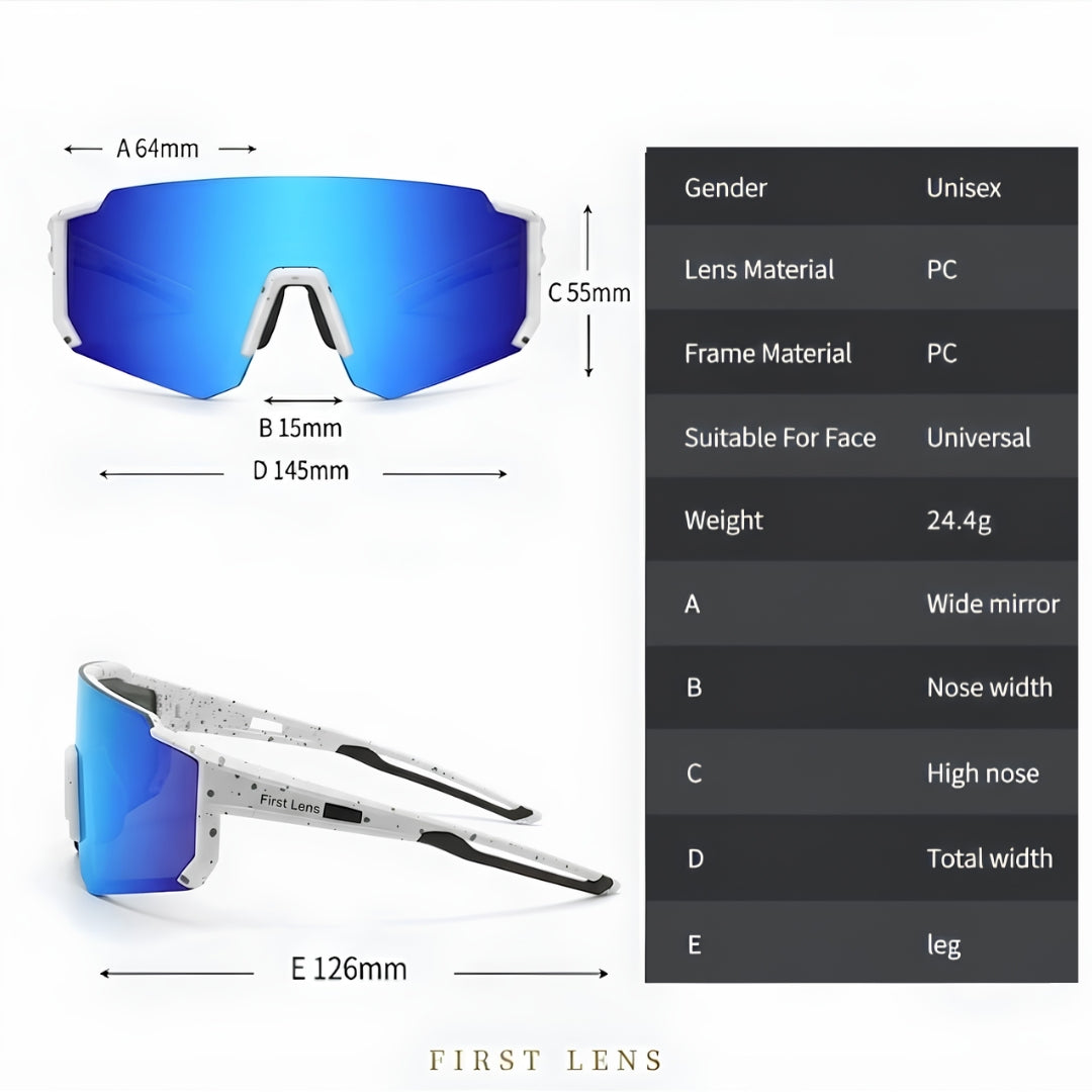 First Lens Customized Power Cycling/Running/Sports Sunglasses Uv400 + Polarized Blue White - S103