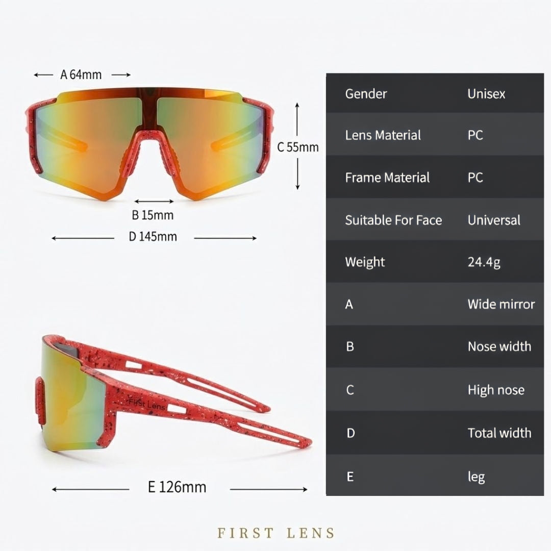 First Lens Customized Power Cycling/Running/Sports Sunglasses Uv400 + Polarized Orange Red - S107