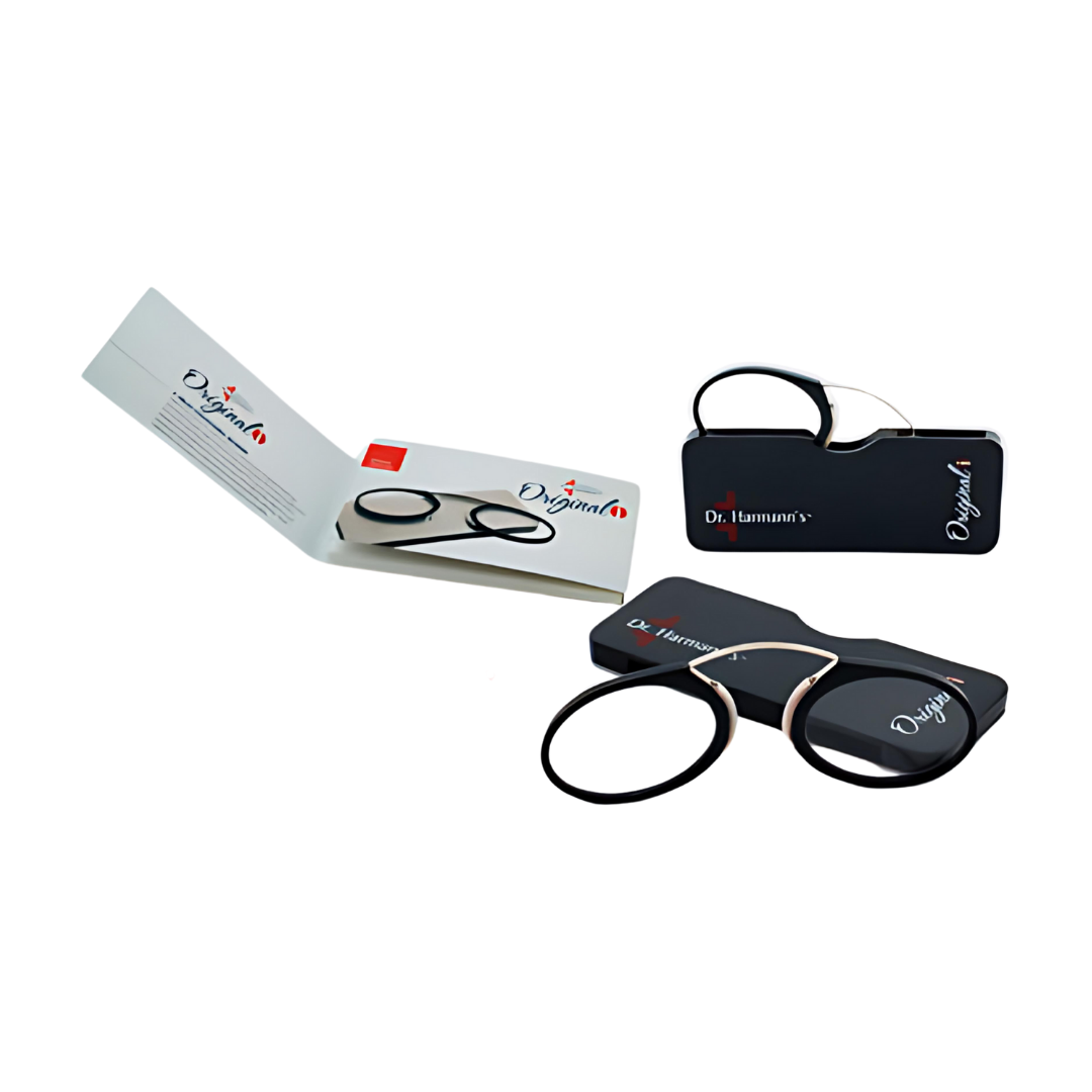 First Lens Dr. Harmanns reading glasses Originali in a bookstore display