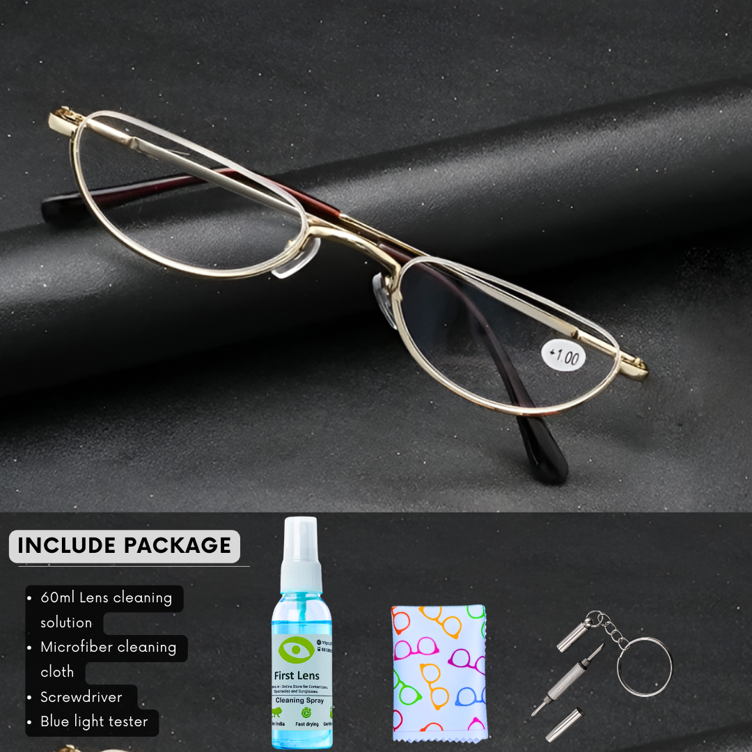 First Lens Agile Oval reading glasses RG_1027 resting on an open book