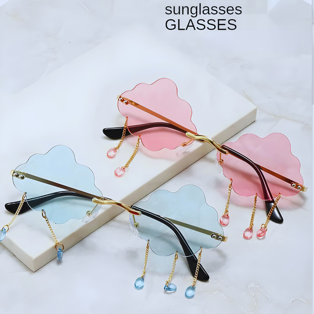 First Lens Cloud Raindrop Shape Sunglass 005 Sunglasses with cloud-shaped lenses, reflecting a playful design.