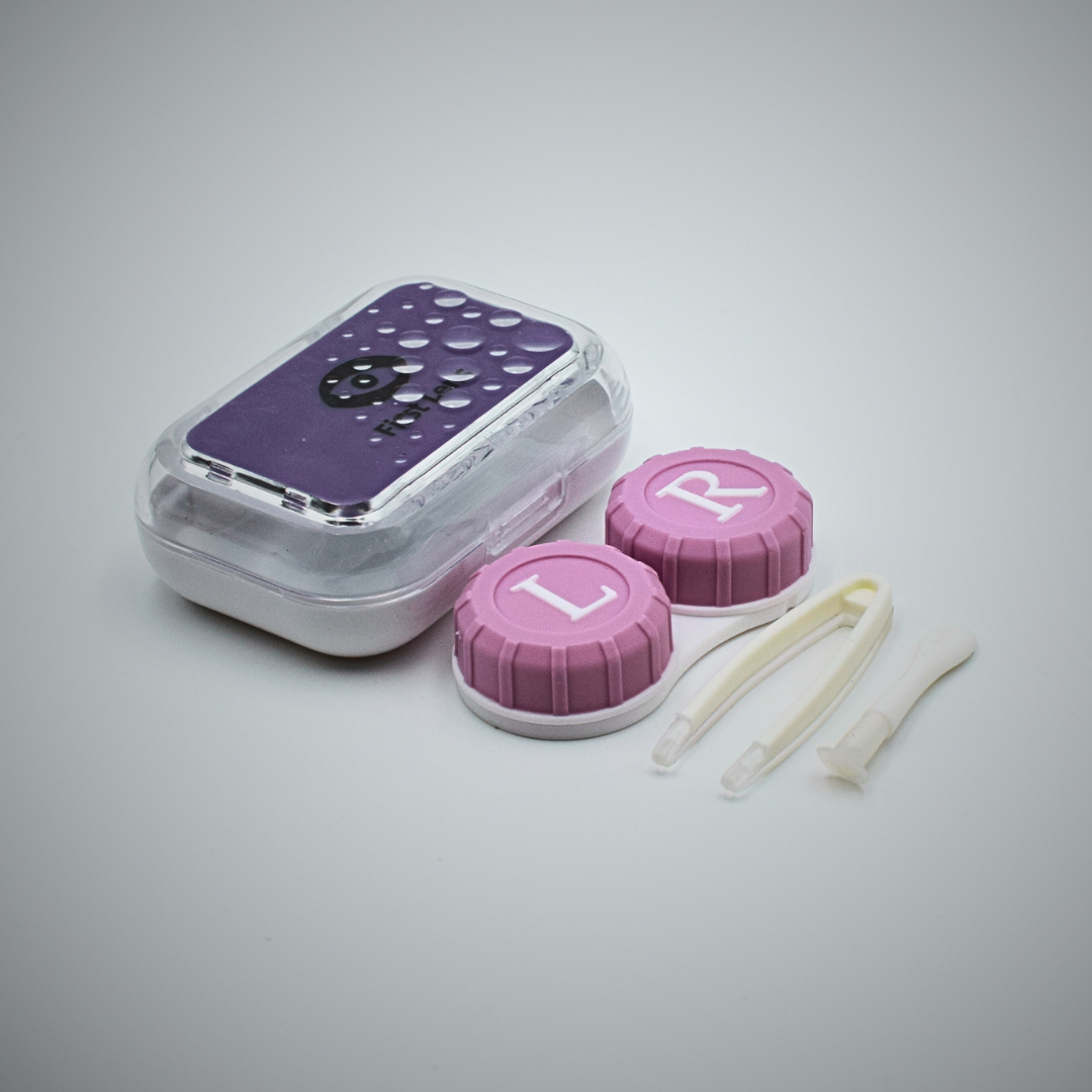 A detailed shot of the interior of the First Lens Crystal Portable Contact Lens Case, demonstrating its two compartments for storing contact lenses.