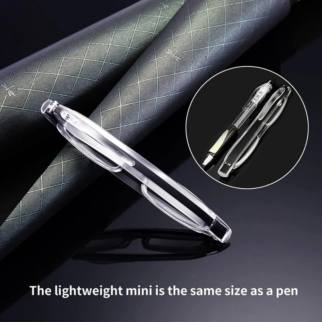 Close-up of the sleek and slim design of First Lens FlexiFold Reading Glasses