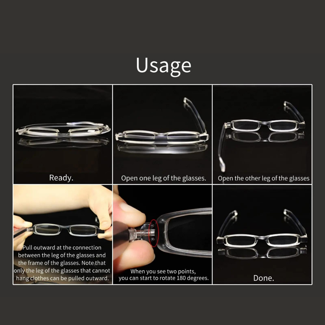 Person carrying First Lens FlexiFold Slim Compact Reading Glasses in their compact case