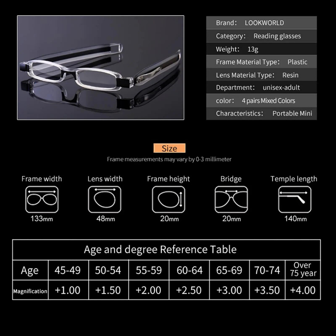 Close-up of the lenses of First Lens FlexiFold Slim Compact Reading Glasses, emphasizing clarity and quality