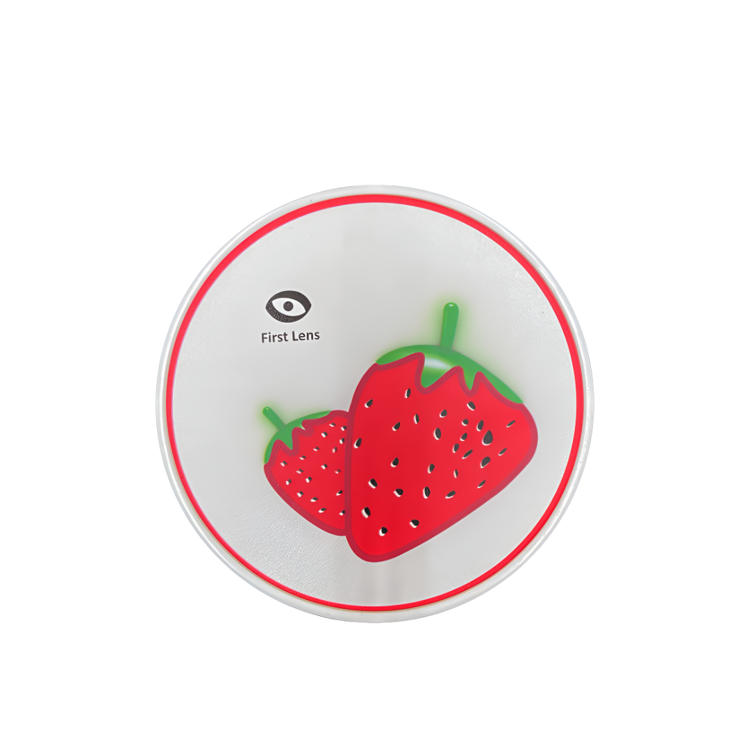 A stylish grape-shaped contact lens case by First Lens, designed to keep your lenses safe and secure.