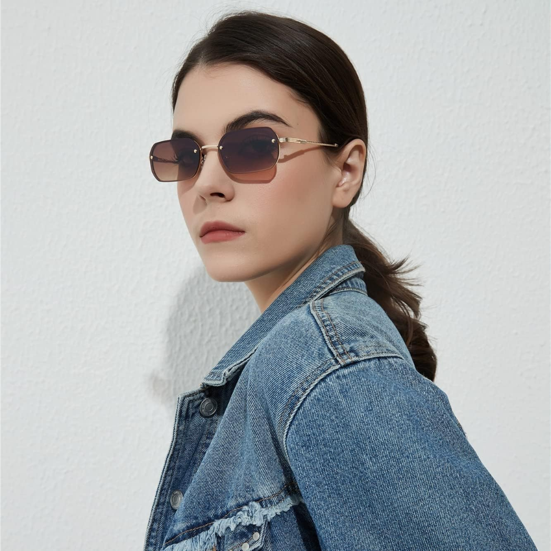 A close up of First Lens Glints Sunglasses 010, showcasing its stylish design.