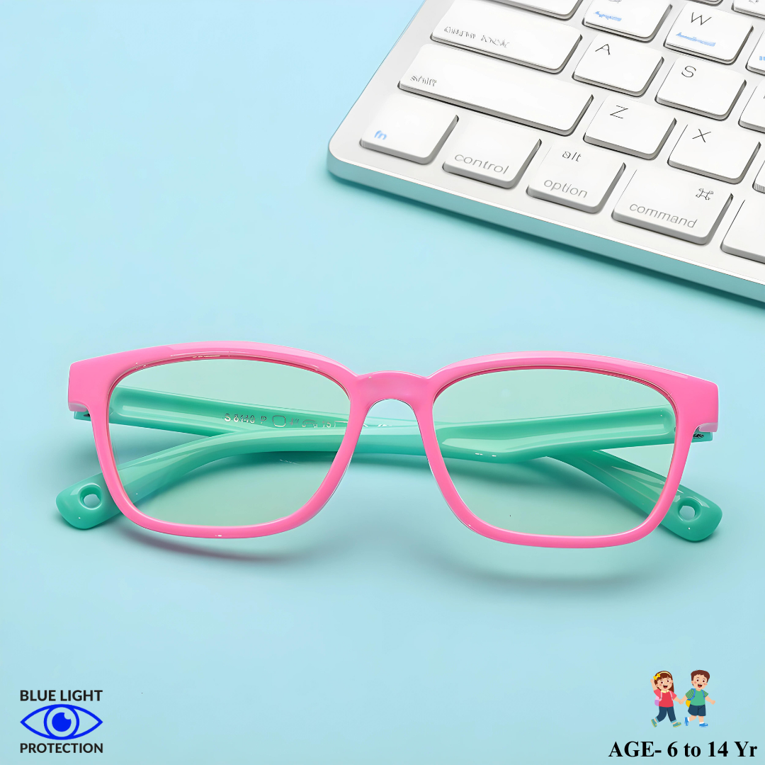 First Lens KidoJunior Kids Glasses displayed on a colorful background.