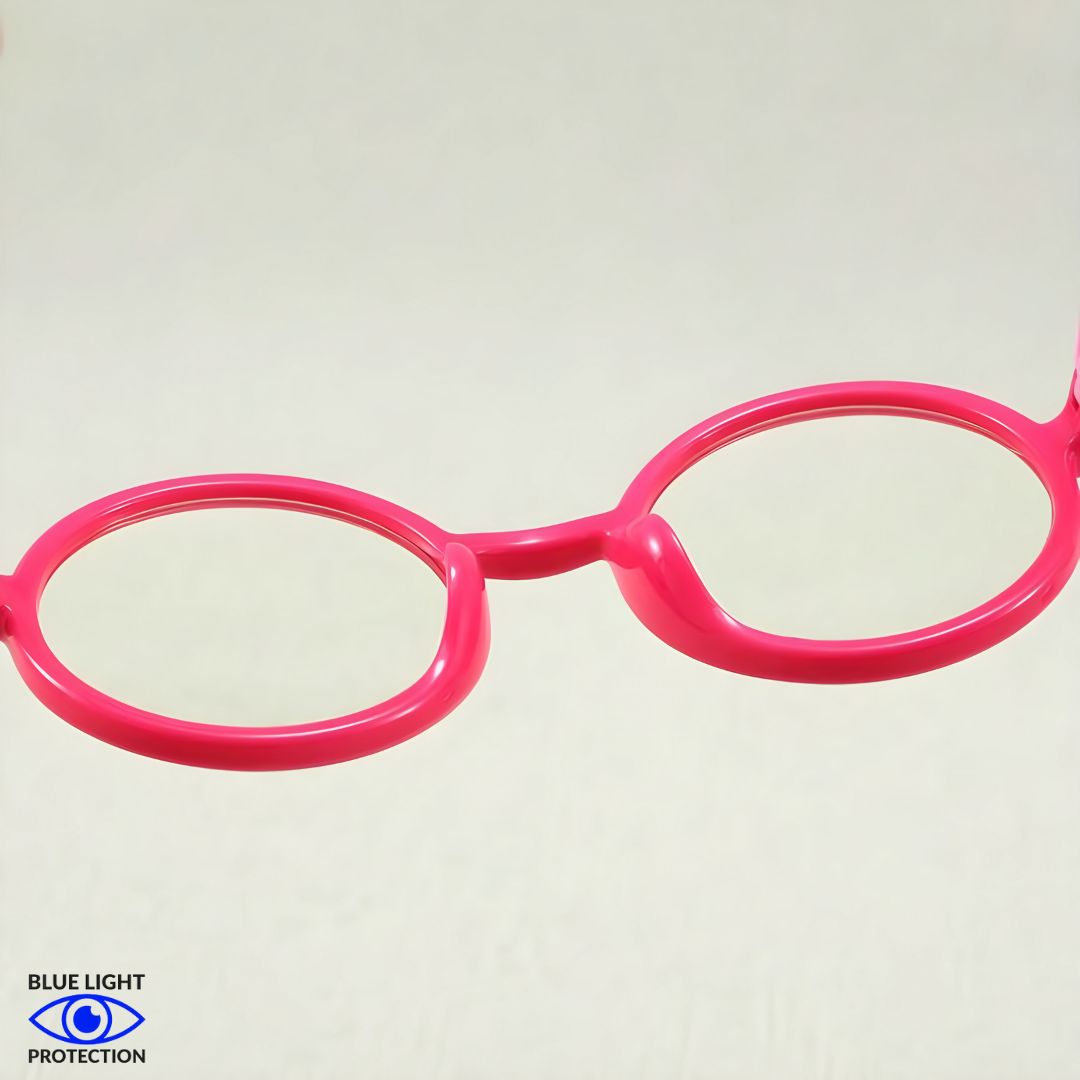 Help your child combat digital eye strain with First Lens RoundEye Kids Blue Light Blocking Glasses.